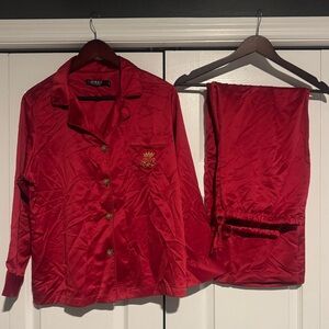 Lauren Ralph Lauren Red Satin Pajama Set